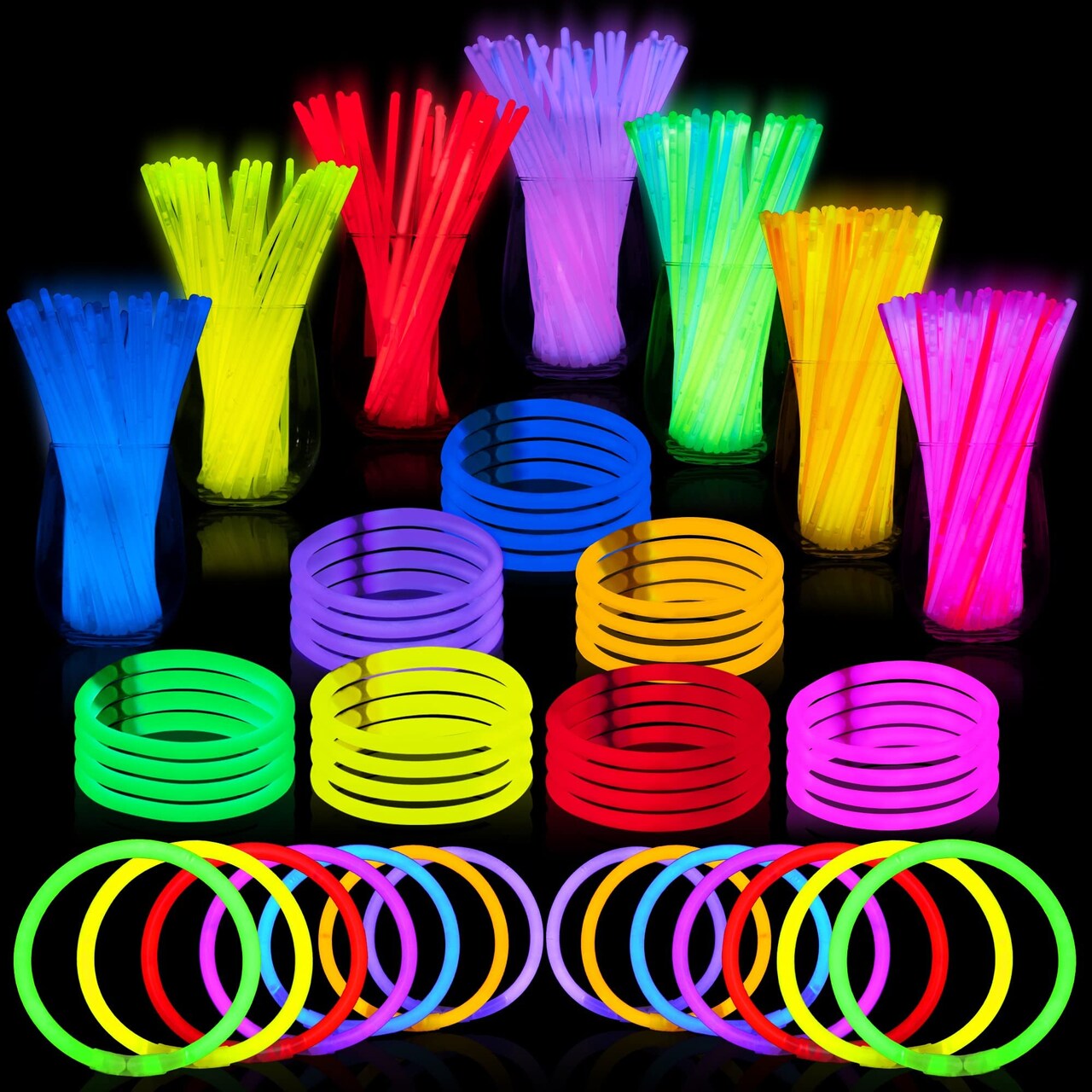 JOYIN 144 Pcs Glow Sticks Bulk 8" Bracelets Necklaces, Glow in the Dark Neon, Easter, Christmas, Football,Halloween Party Supplies Pack